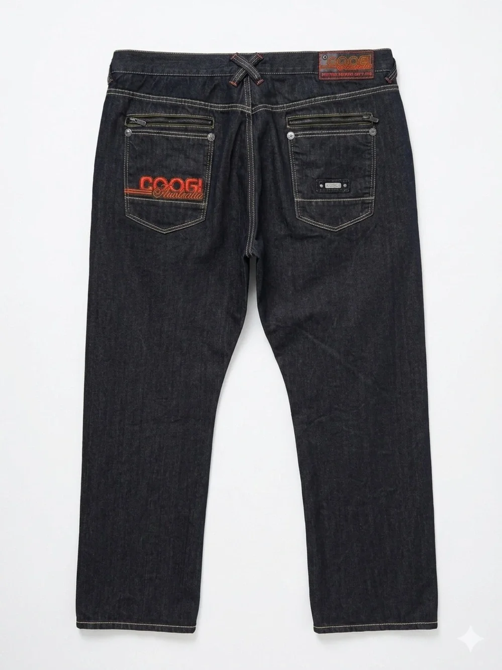 Vintage COOGI Black Denim Orange Embroidered Spell Out Baggy Hip Hop Jeans